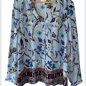 J. Jill Womens Blue Floral Blouse Size XL